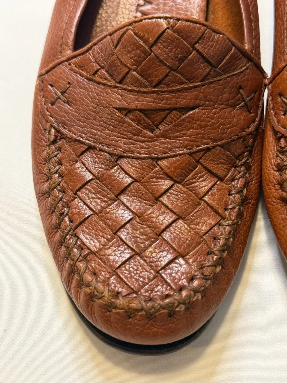 Cole Haan Woven Leather Penny Loafers - Brown